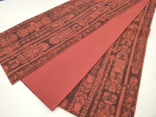 平和屋着物◎全通柄袋帯　ふくれ織　花間道　正絹　逸品　DAAV2312xg