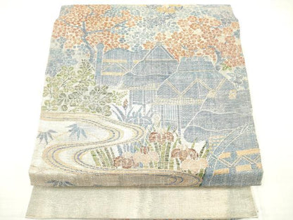 平和屋着物◎太鼓柄袋帯　紬地　風景文　正絹　逸品　DAAV2316xg