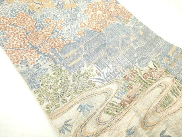 平和屋着物◎太鼓柄袋帯　紬地　風景文　正絹　逸品　DAAV2316xg