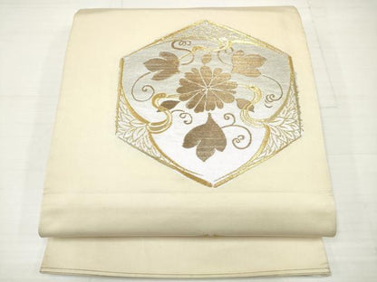 平和屋着物◎六通柄袋帯 亀甲花鳥丸 金銀糸 正絹 逸品 DAAV2319xg