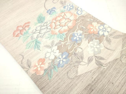 平和屋着物◎太鼓柄袋帯　紬地　花唐草文　正絹　逸品　DAAV2325xg