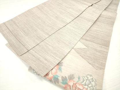 平和屋着物◎太鼓柄袋帯　紬地　花唐草文　正絹　逸品　DAAV2325xg