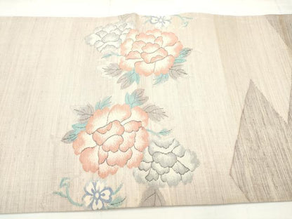 平和屋着物◎太鼓柄袋帯　紬地　花唐草文　正絹　逸品　DAAV2325xg