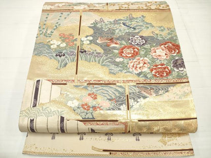 平和屋着物◎六通柄袋帯 唐織 花鳥文 金糸 正絹 逸品 DAAV2329xg
