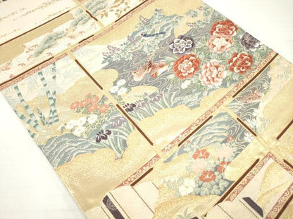 平和屋着物◎六通柄袋帯 唐織 花鳥文 金糸 正絹 逸品 DAAV2329xg