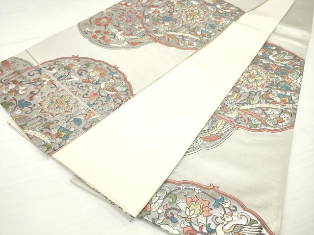 平和屋着物◎六通柄袋帯　更紗花鳥絵皿文　金銀糸　正絹　逸品　DAAV2336xg