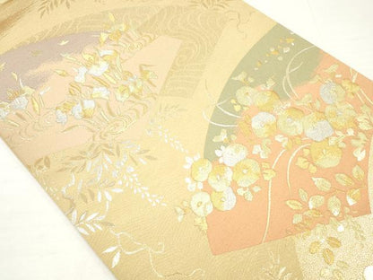 平和屋着物◎六通柄袋帯　地紙草花文　金銀糸　正絹　逸品　DAAV2347xg