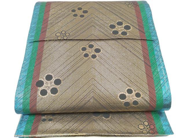 平和屋着物◎両面 六通柄袋帯 流水花文 黒地 金銀糸 正絹 逸品 DAAV2350xg