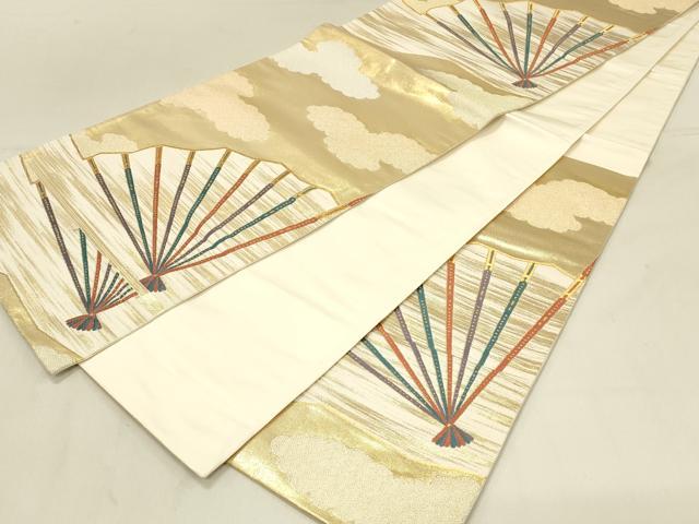 平和屋着物◎六通柄袋帯　唐織　雲取り扇面文　金糸　正絹　逸品　DAAV2619qp