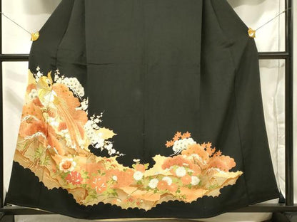 平和屋着物■豪華黒留袖　刺繍　花鳥文　金彩　正絹　逸品　DAAV2658qp
