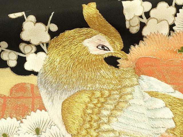 平和屋着物■豪華黒留袖　刺繍　花鳥文　金彩　正絹　逸品　DAAV2658qp