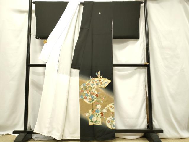 平和屋着物■豪華黒留袖　駒刺繍　地紙花文　暈し染め　金彩　正絹　逸品　DAAV2778qp