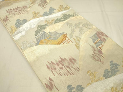 平和屋着物◎六通柄袋帯　風景文　金銀糸　正絹　逸品　DAAV2801qp