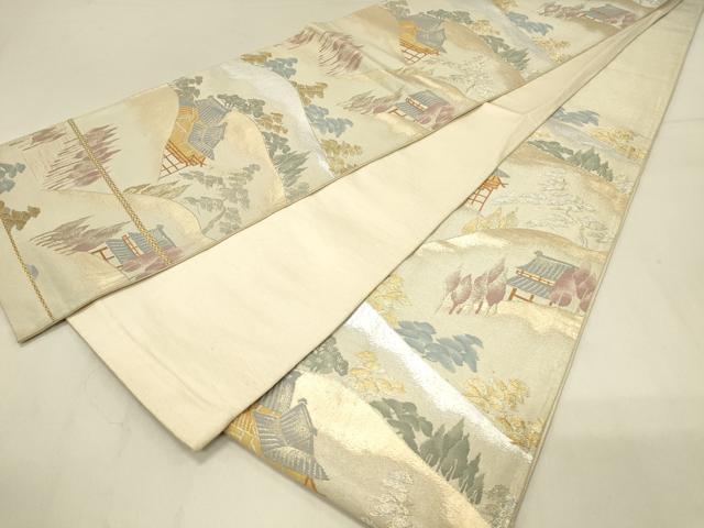 平和屋着物◎六通柄袋帯　風景文　金銀糸　正絹　逸品　DAAV2801qp