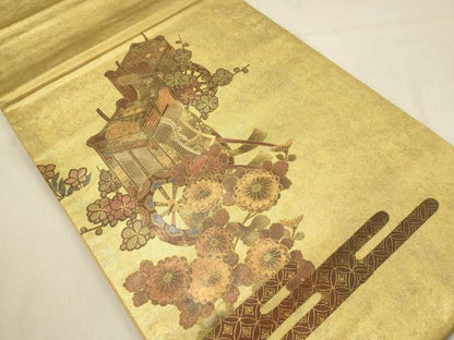 平和屋着物◎六通柄袋帯 御所車花文 金彩 正絹 逸品 DAAV2843qp