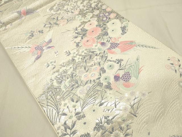 平和屋着物◎六通柄袋帯　唐織　花鳥文　プラチナ箔二重織　正絹　逸品　DAAV2846qp