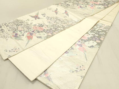 平和屋着物◎六通柄袋帯　唐織　花鳥文　プラチナ箔二重織　正絹　逸品　DAAV2846qp