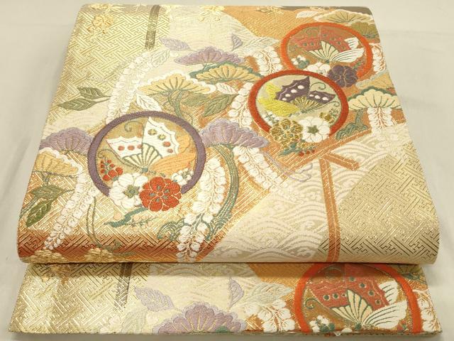平和屋着物◎佐賀錦 六通柄袋帯 唐織 名橋蝶丸文 金糸 正絹 逸品 DAAV2848qp