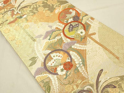 平和屋着物◎佐賀錦 六通柄袋帯 唐織 名橋蝶丸文 金糸 正絹 逸品 DAAV2848qp