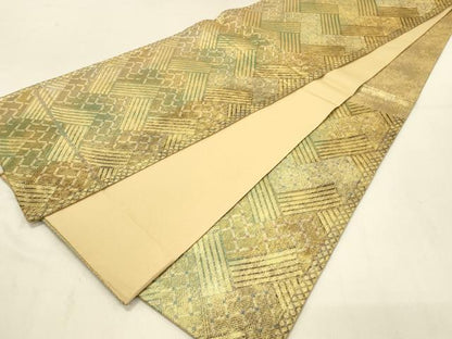 平和屋着物◎六通柄袋帯 幾何学文 金糸 正絹 逸品 DAAV2858qp