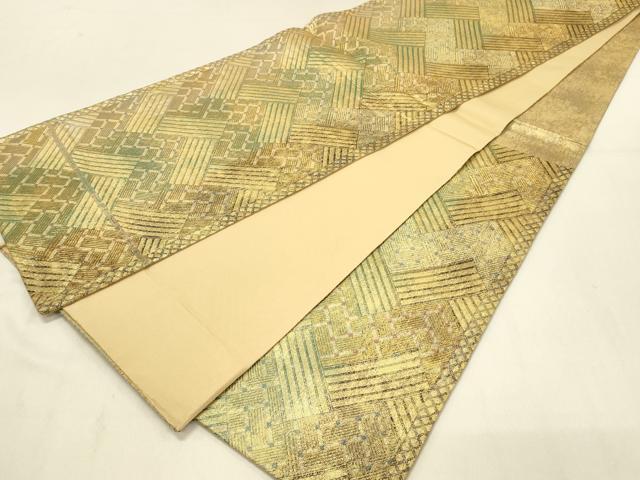 平和屋着物◎六通柄袋帯 幾何学文 金糸 正絹 逸品 DAAV2858qp