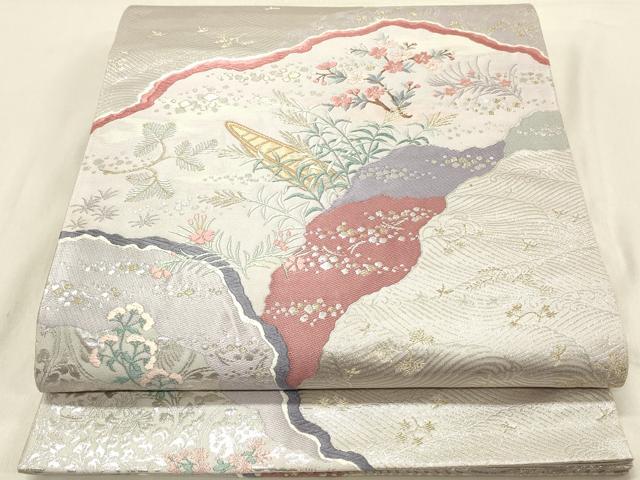 平和屋着物◎六通柄袋帯 唐織 折枝小舟文 金銀糸 正絹 逸品 DAAV2861qp