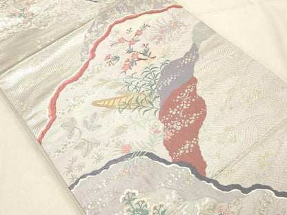 平和屋着物◎六通柄袋帯 唐織 折枝小舟文 金銀糸 正絹 逸品 DAAV2861qp