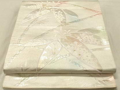 平和屋着物◎六通柄袋帯 笹花文 金銀糸 正絹 逸品 DAAV2883qp