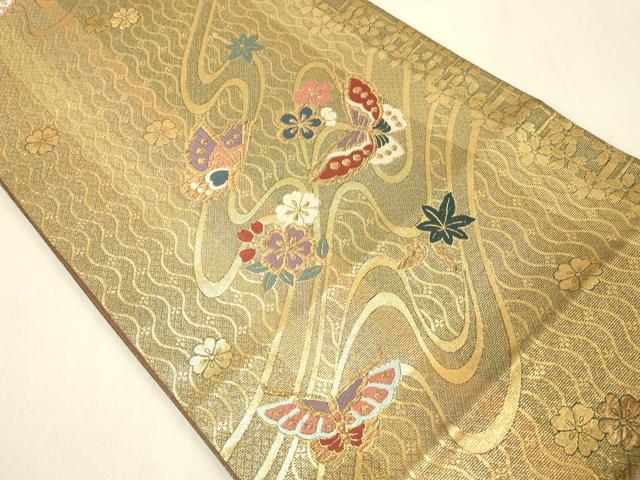 平和屋着物◎両面 六通柄袋帯 唐織 流水花蝶文 金糸 正絹 逸品 DAAV2885qp