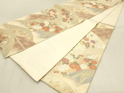 平和屋着物◎六通柄袋帯　重ね山花文　金糸　正絹　逸品　DAAV2892qp
