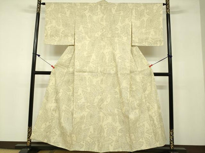 平和屋着物▽結城紬 単衣 80亀甲 舞蝶文 正絹 逸品 DAAV3002du