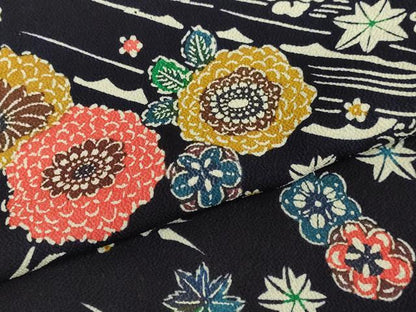平和屋着物▽上質な小紋　単衣　型染　草花文　鬼しぼ縮緬　正絹　逸品　DAAV3004du