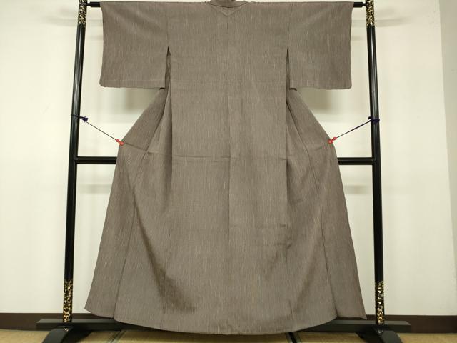 平和屋着物▽上質なお召　単衣　縞　正絹　逸品　DAAV3005du