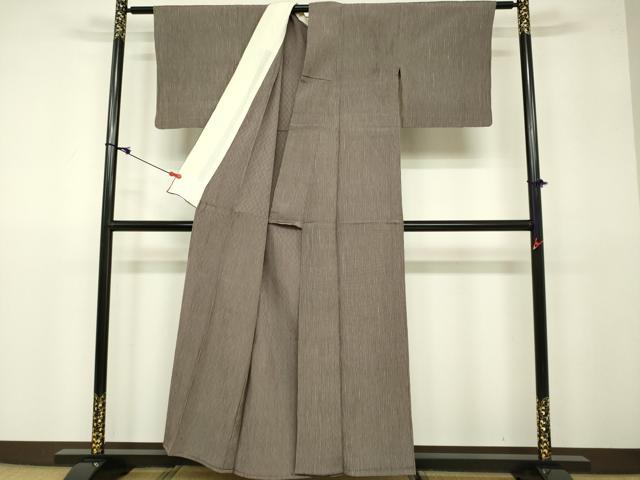 平和屋着物▽上質なお召　単衣　縞　正絹　逸品　DAAV3005du