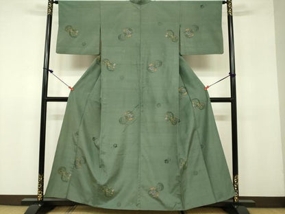 平和屋着物▽京の名門・菱屋六右ェ門 紬 単衣 草花丸文 正絹 逸品 DAAV3006du