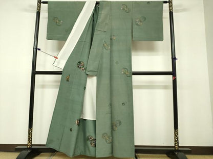 平和屋着物▽京の名門・菱屋六右ェ門 紬 単衣 草花丸文 正絹 逸品 DAAV3006du