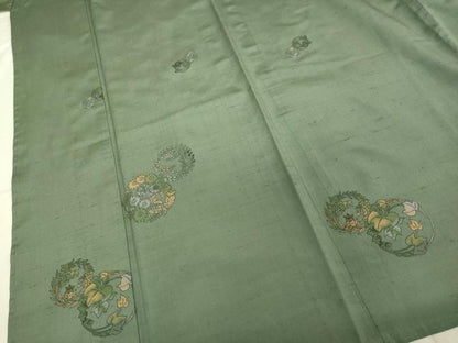 平和屋着物▽京の名門・菱屋六右ェ門 紬 単衣 草花丸文 正絹 逸品 DAAV3006du