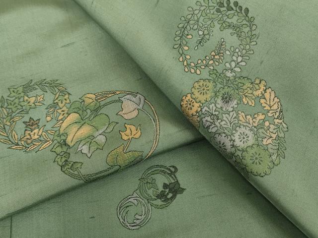 平和屋着物▽京の名門・菱屋六右ェ門 紬 単衣 草花丸文 正絹 逸品 DAAV3006du