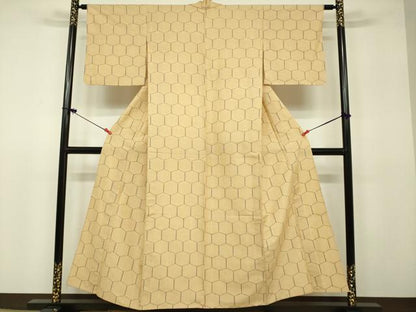 平和屋着物▽上質な紬 単衣 亀甲文 正絹 逸品 DAAV3007du