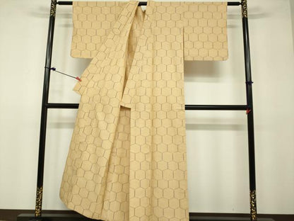 平和屋着物▽上質な紬 単衣 亀甲文 正絹 逸品 DAAV3007du