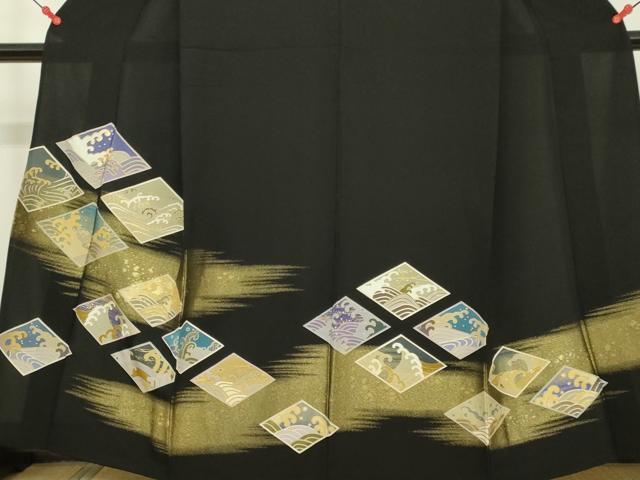 平和屋着物▽豪華黒留袖 単衣 駒刺繍 立波菱文 金彩 金通し地 正絹 逸品 DAAV3008du