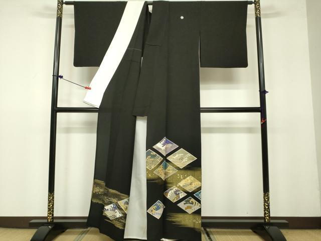 平和屋着物▽豪華黒留袖 単衣 駒刺繍 立波菱文 金彩 金通し地 正絹 逸品 DAAV3008du