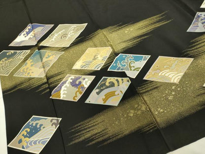 平和屋着物▽豪華黒留袖 単衣 駒刺繍 立波菱文 金彩 金通し地 正絹 逸品 DAAV3008du