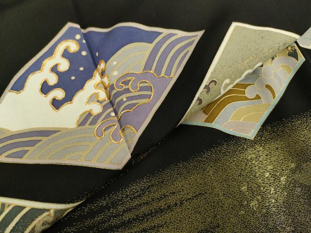 平和屋着物▽豪華黒留袖 単衣 駒刺繍 立波菱文 金彩 金通し地 正絹 逸品 DAAV3008du