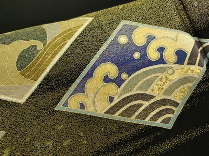 平和屋着物▽豪華黒留袖 単衣 駒刺繍 立波菱文 金彩 金通し地 正絹 逸品 DAAV3008du