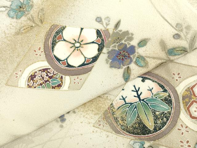 平和屋着物▽訪問着 単衣 吉祥草花文 暈し染め 金彩 正絹 逸品 DAAV3011du