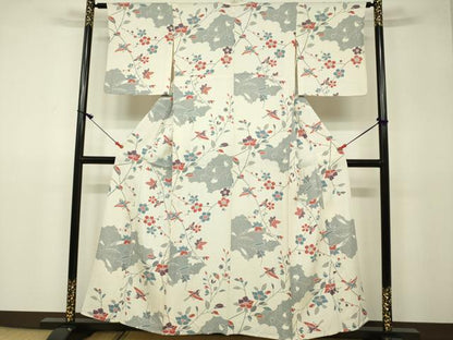 平和屋着物▽上質な小紋 単衣 花蝶文 正絹 逸品 DAAV3013du
