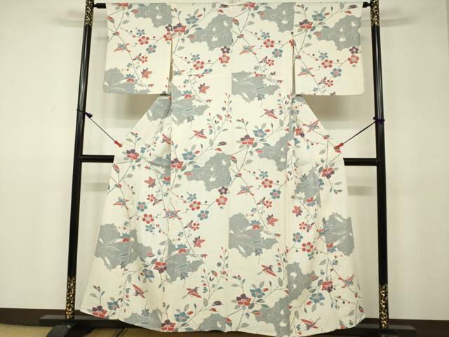平和屋着物▽上質な小紋 単衣 花蝶文 正絹 逸品 DAAV3013du