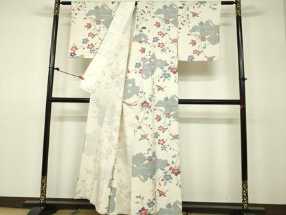 平和屋着物▽上質な小紋 単衣 花蝶文 正絹 逸品 DAAV3013du