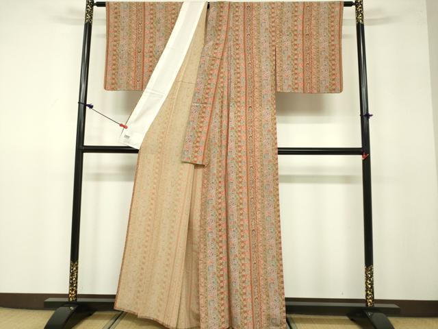 平和屋着物▽上質な小紋 単衣 花蝶間道 鬼しぼ縮緬 高島屋扱い 正絹 逸品 DAAV3014du